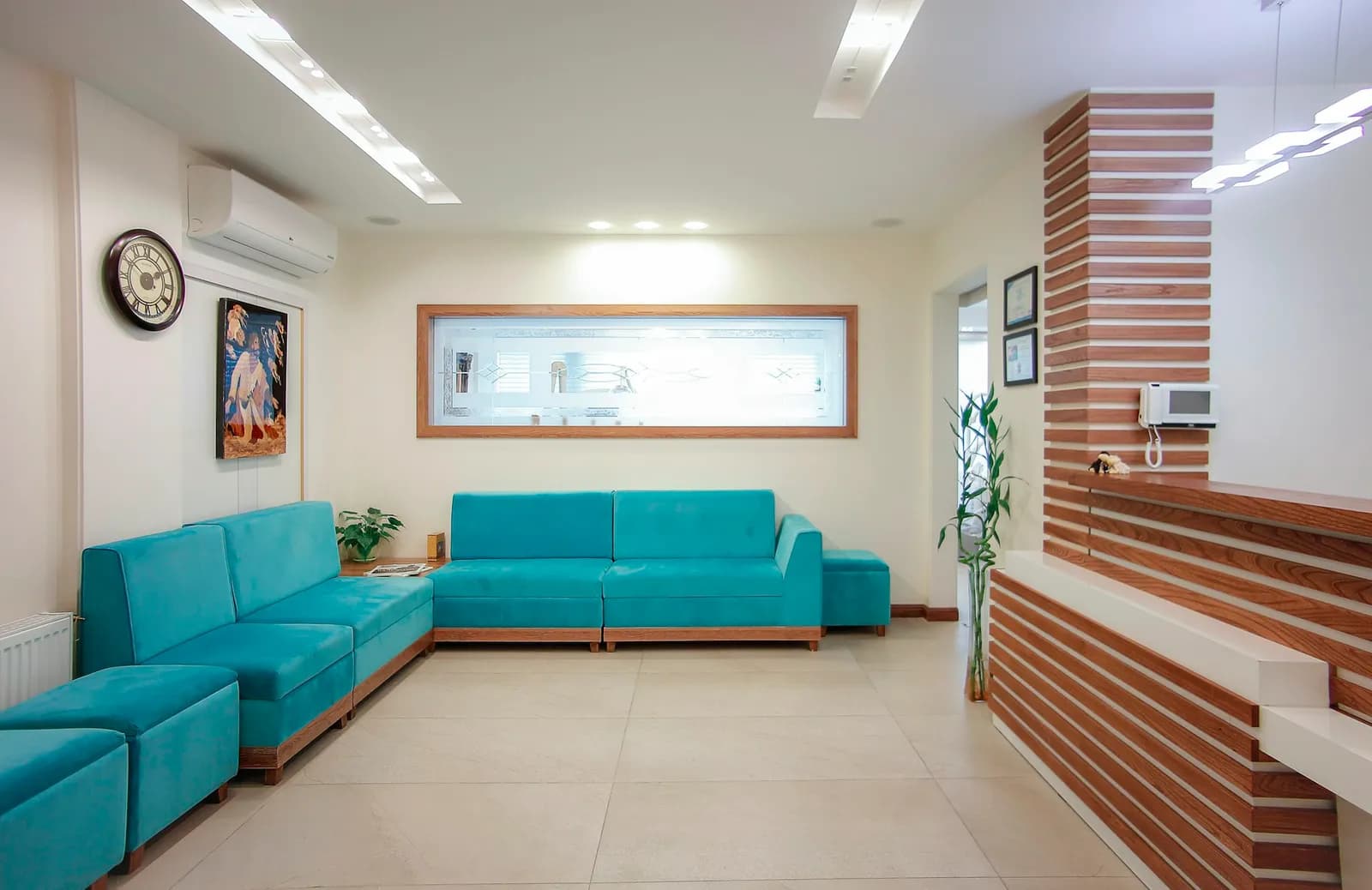 Bright clinic reception and waiting area