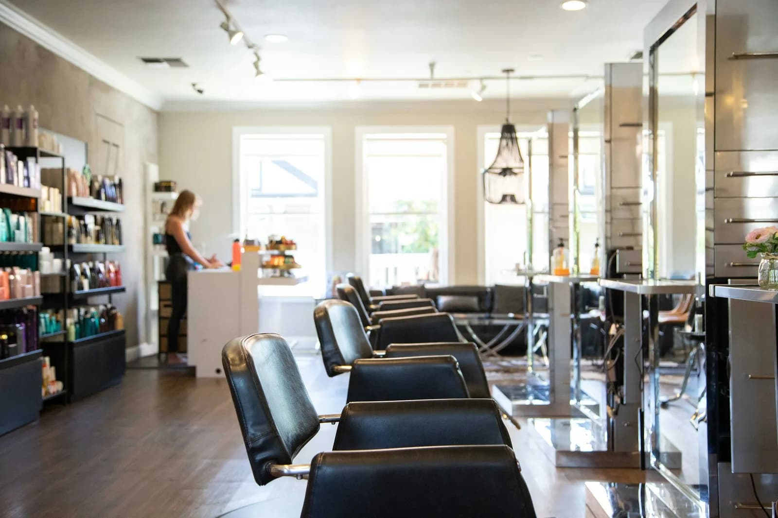 Modern hair salon interior with styling chairs